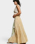 Coral Haze Metallic Stripe Tiered Maxi Skirt
