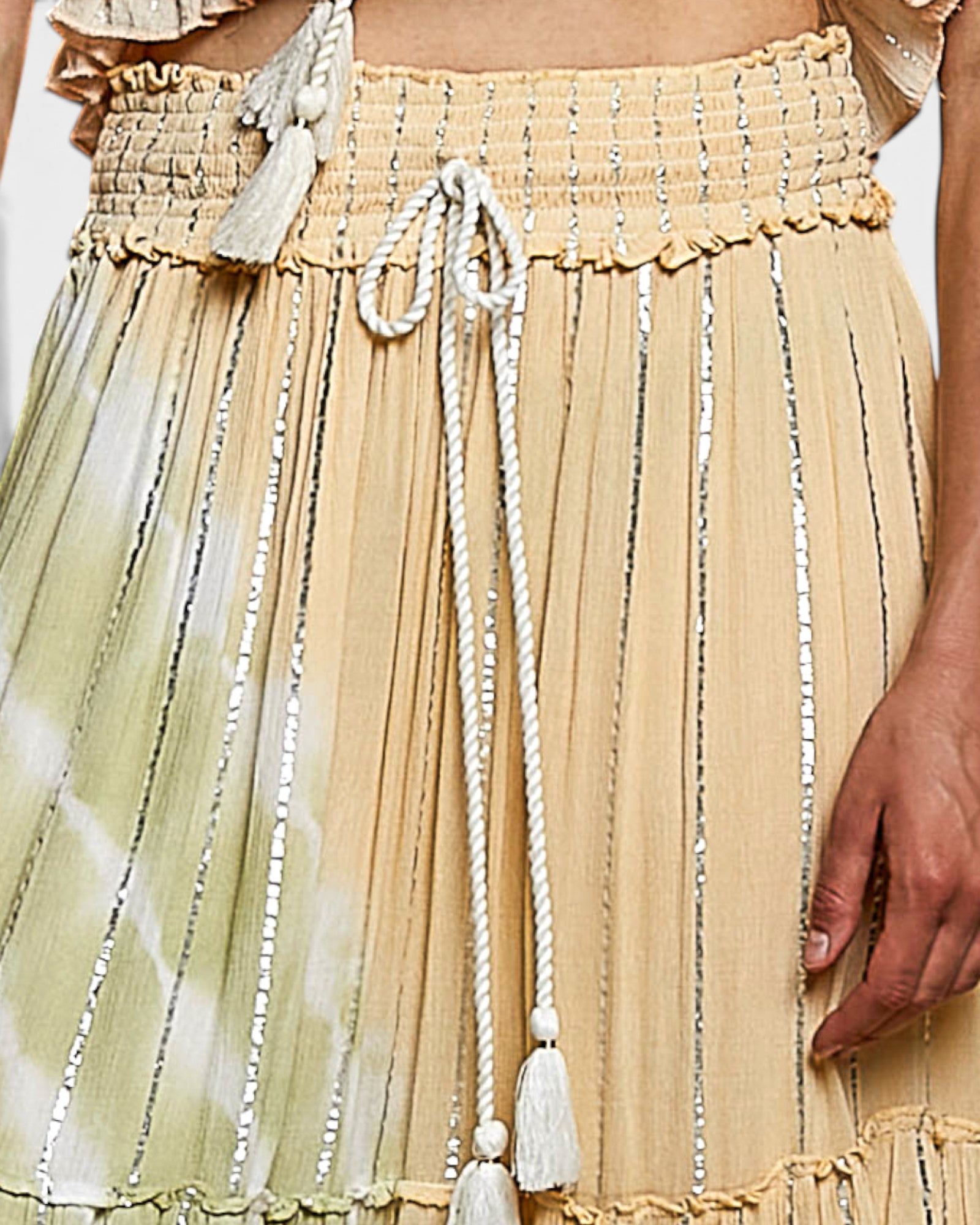 Coral Haze Metallic Stripe Tiered Maxi Skirt