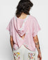Pink Floral Trim Hooded Open-Back Ribbed Top