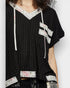 Black Floral Trim Hooded Open-Back Ribbed Top