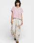 Pink Floral Trim Hooded Open-Back Ribbed Top