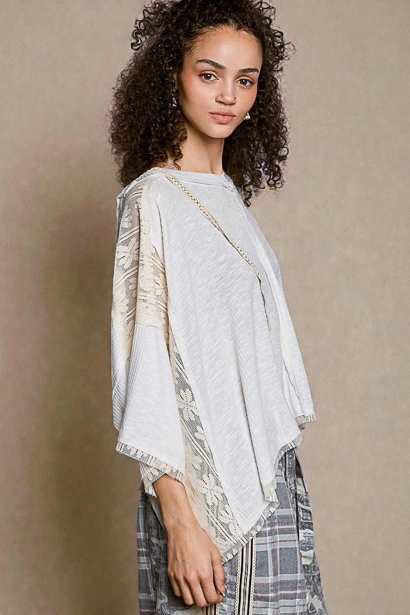 Soft Ivory Lace Trim Hooded Top