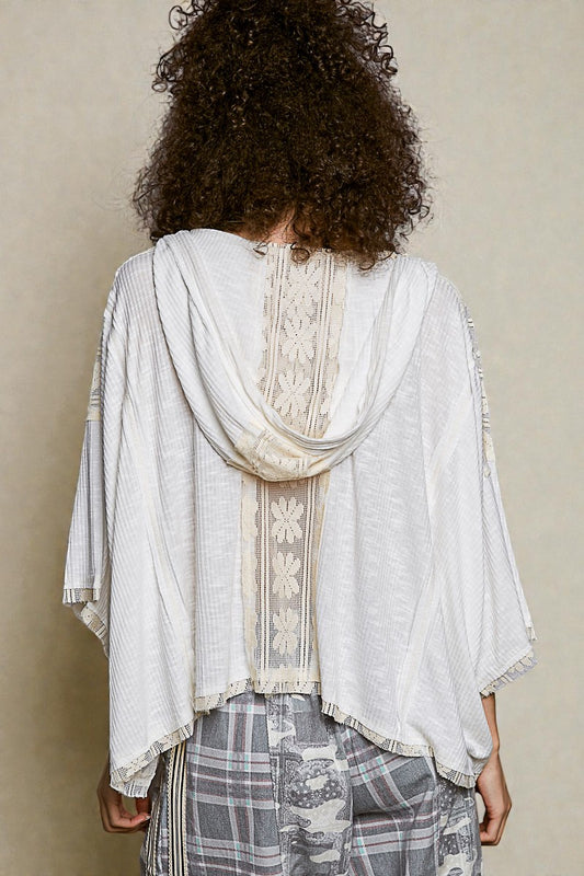 Soft Ivory Lace Trim Hooded Top