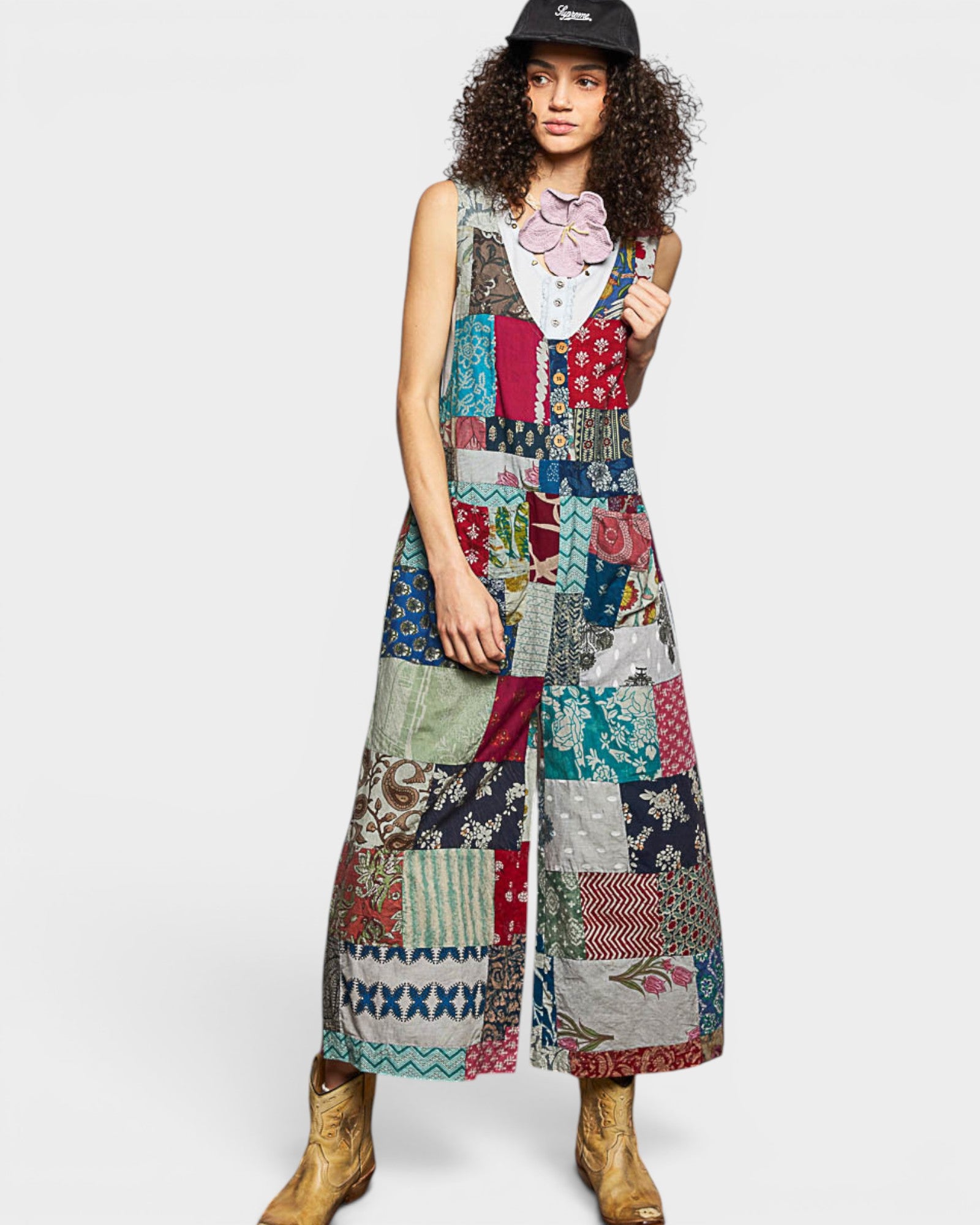 Multi Patchwork Wide Leg Jumpsuit