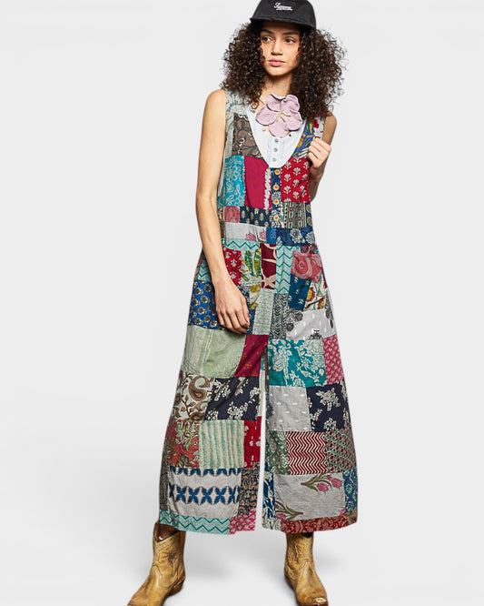 Multi Patchwork Wide Leg Jumpsuit