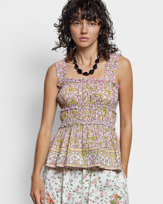 Blush & Lemon Floral Smocked Peplum Tank Top