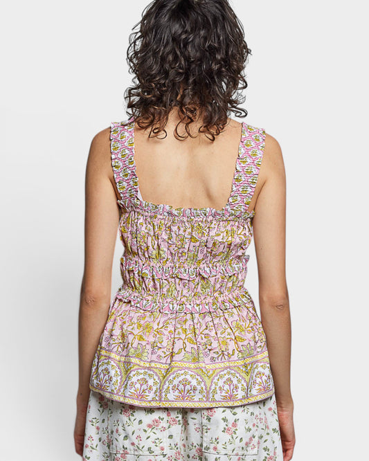 Blush & Lemon Floral Smocked Peplum Tank Top