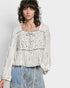 Ivory Mixed Texture Tie-Front Top