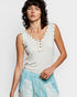 Cream Studded Henley Tank Top