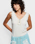 Cream Studded Henley Tank Top