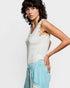 Cream Studded Henley Tank Top