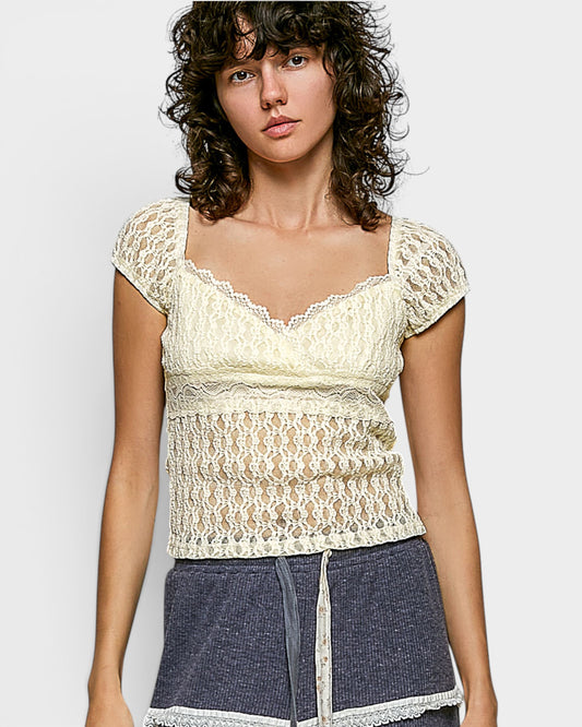 Cream Lace Cap Sleeve Top