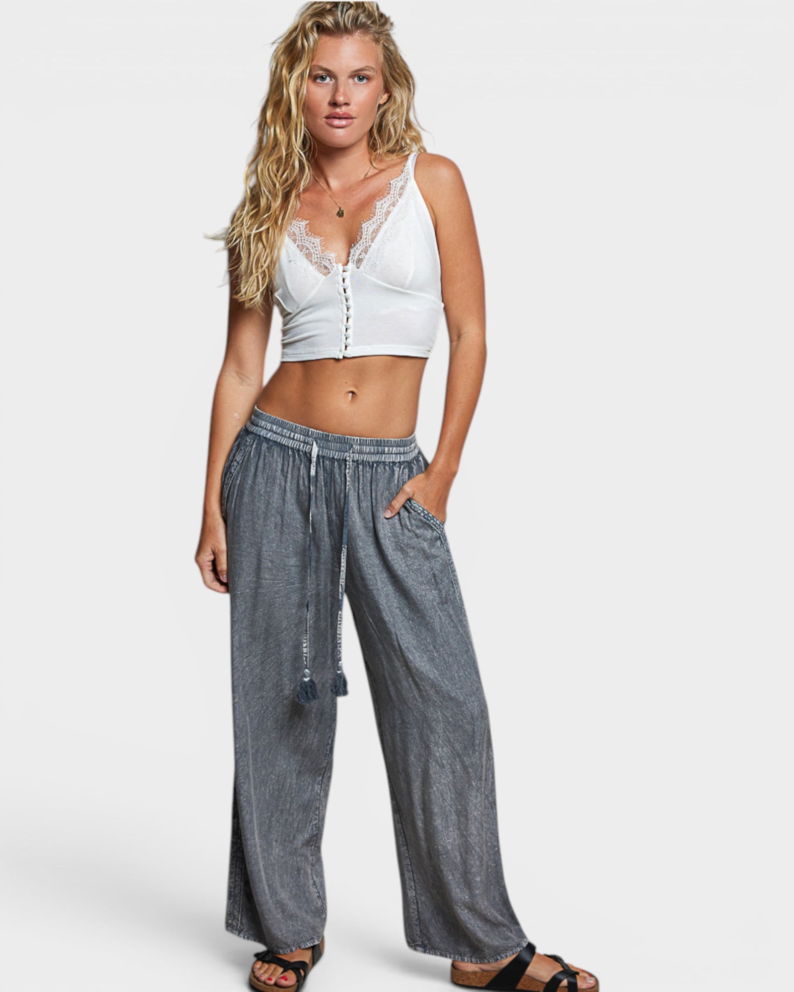 Charcoal Washed Wide Leg Pants