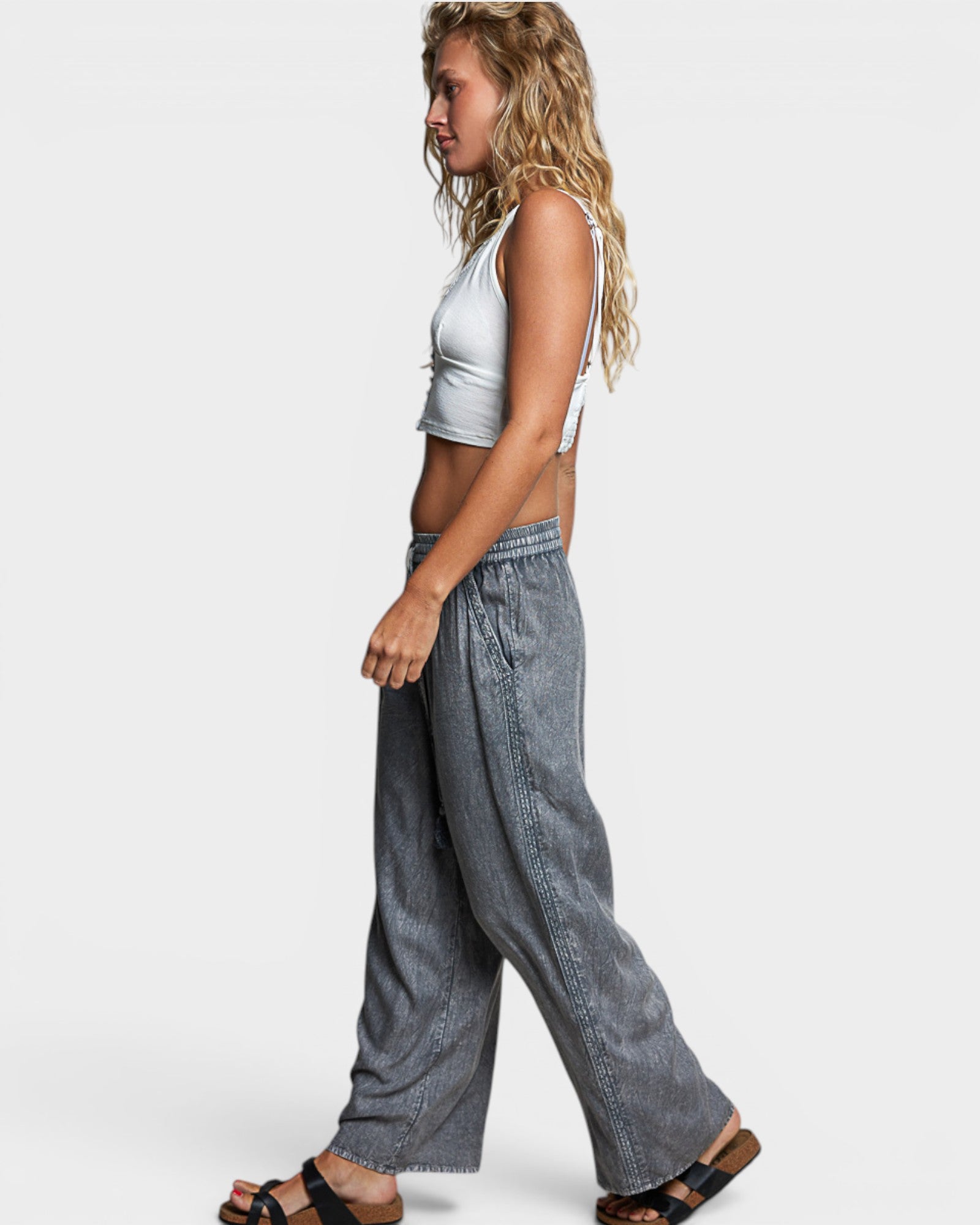 Charcoal Washed Wide Leg Pants