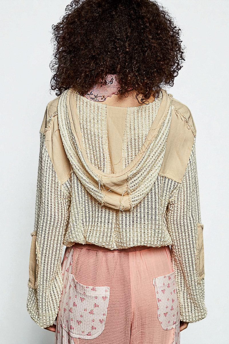 Oat Cream Frayed Mesh Hoodie