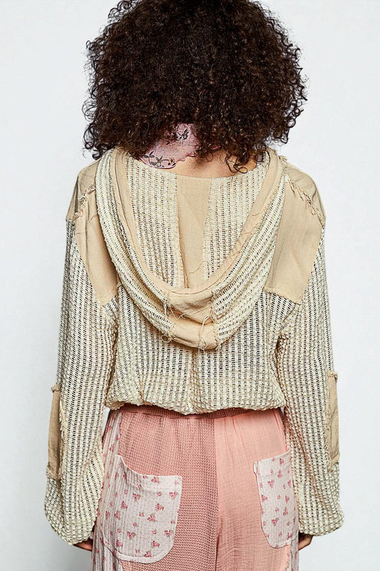 Oat Cream Frayed Mesh Hoodie