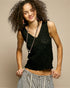 Black Smocked V-Neck Sleeveless Top