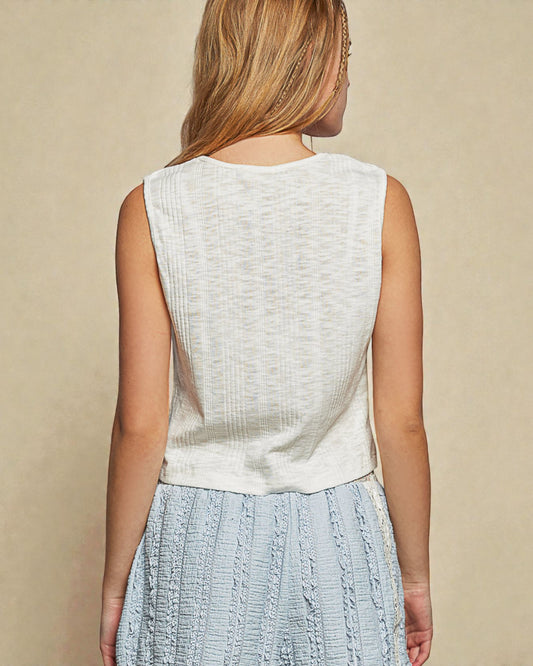 Ivory Sleeveless Cropped Knit Tank
