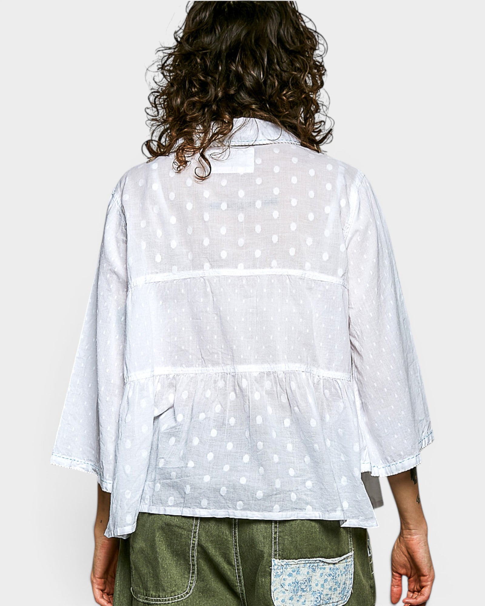 Off White Polka Dot Cotton Peplum Top