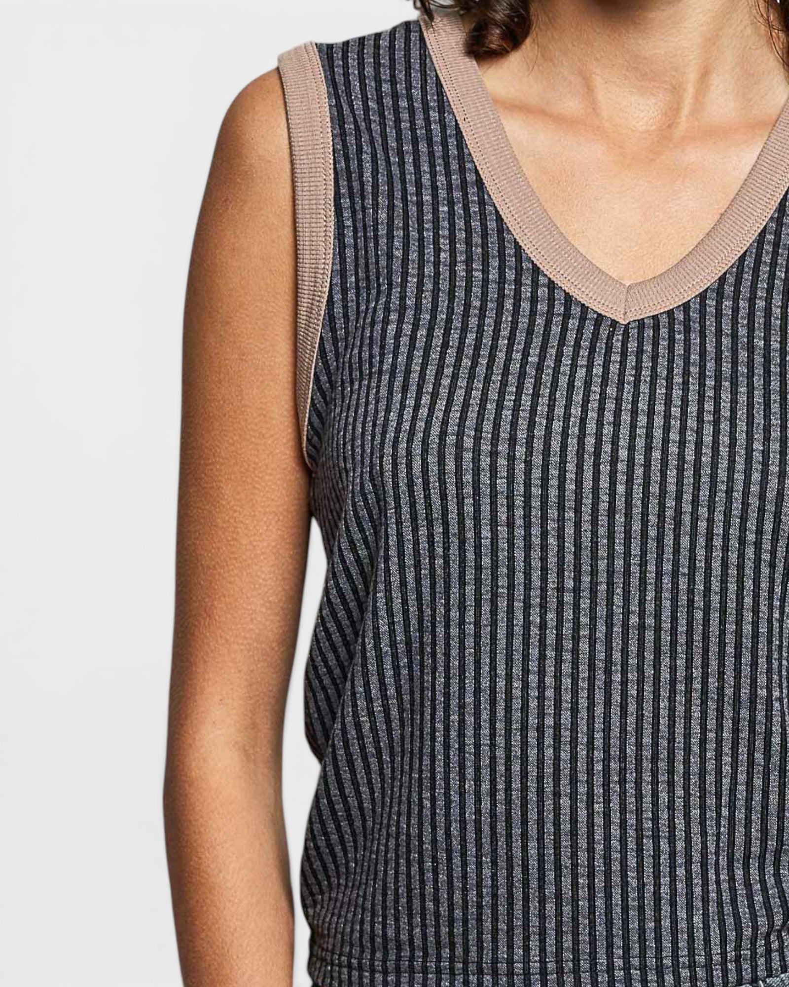Charcoal Ribbed Contrast Trim Tank Top