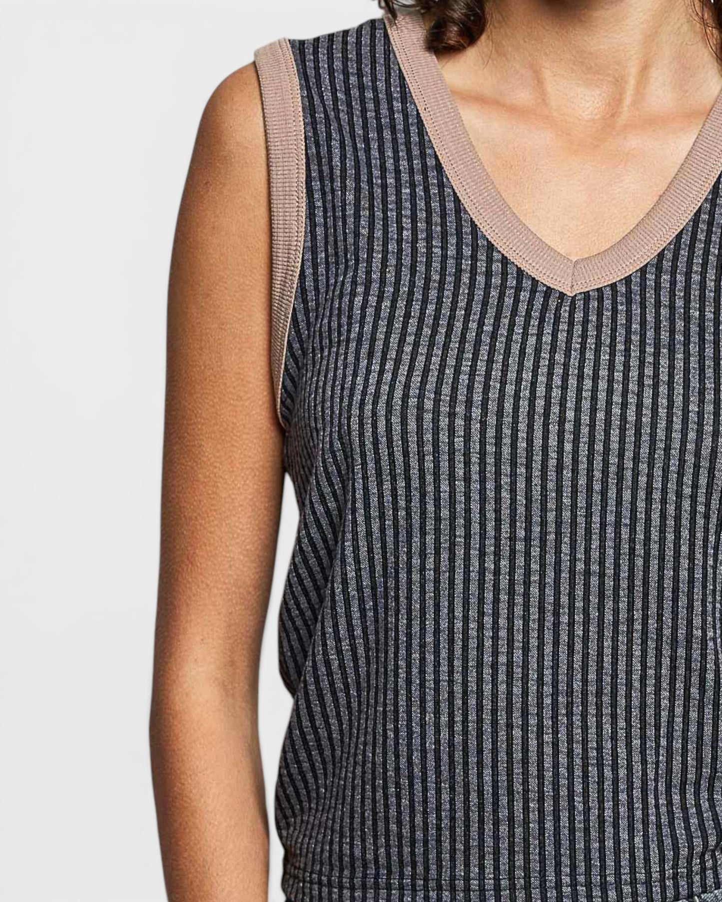 Charcoal Ribbed Contrast Trim Tank Top
