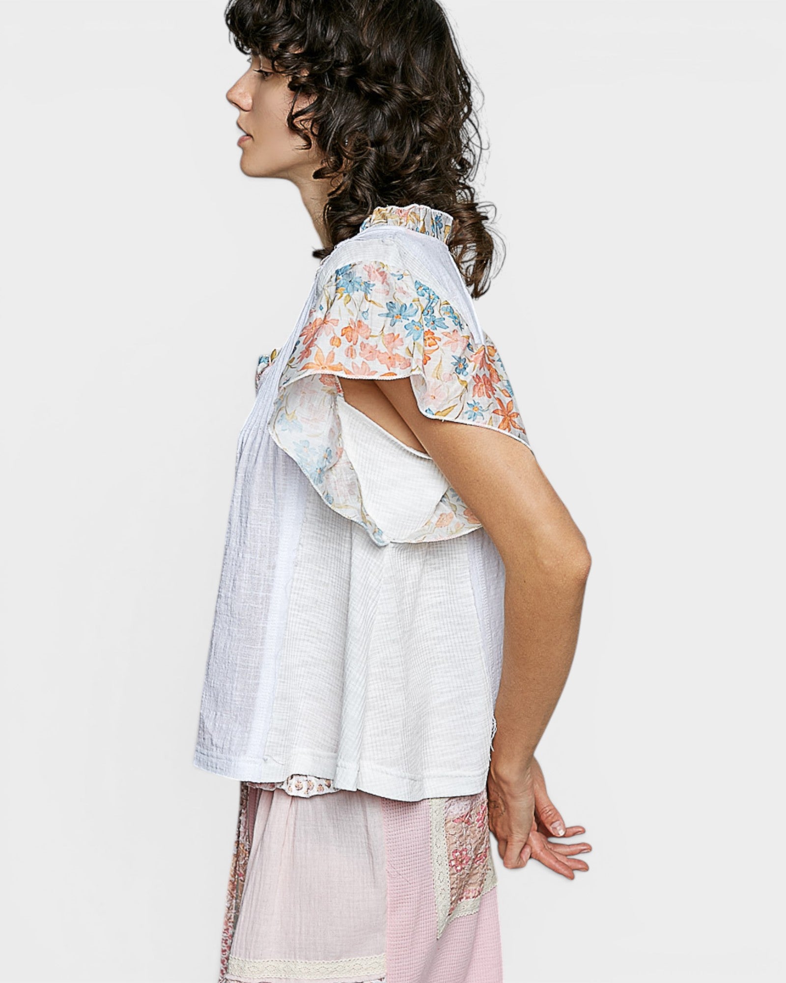 Ivory Floral Ruffle Sleeve Blouse