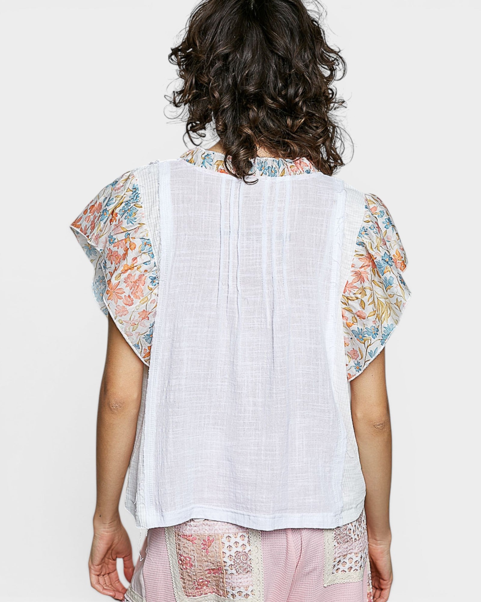 Ivory Floral Ruffle Sleeve Blouse