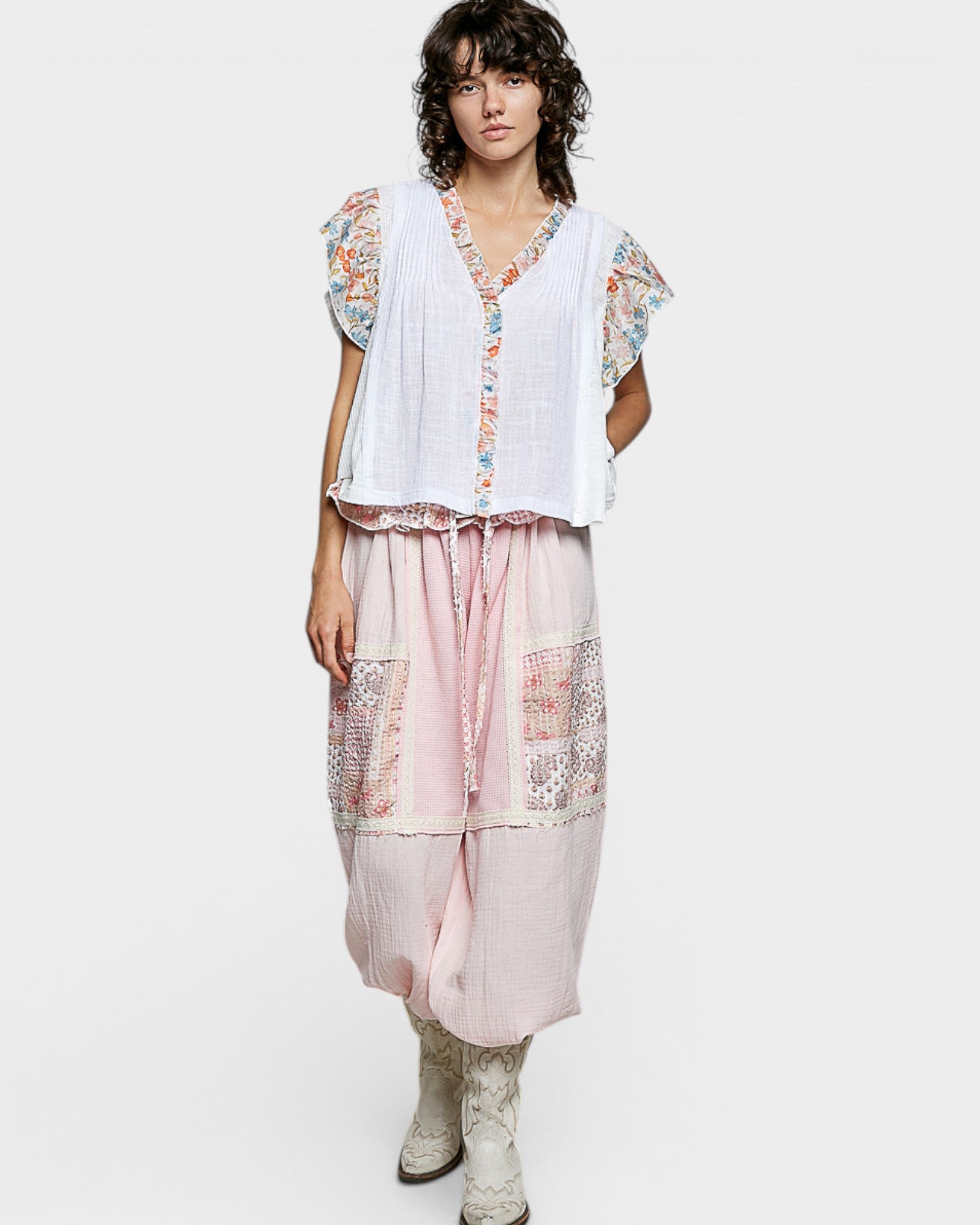Ivory Floral Ruffle Sleeve Blouse