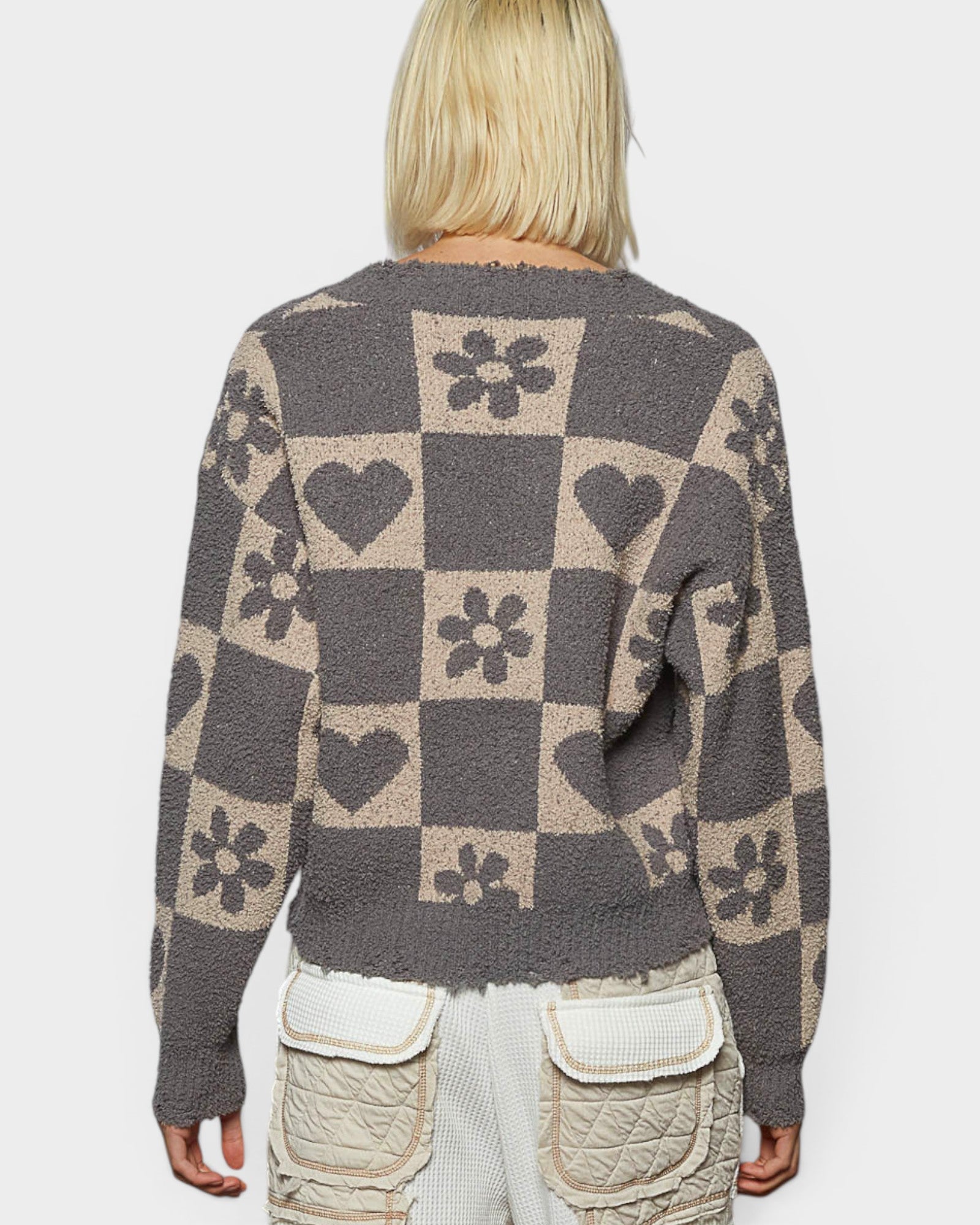 Charcoal Checkered Heart Sweater
