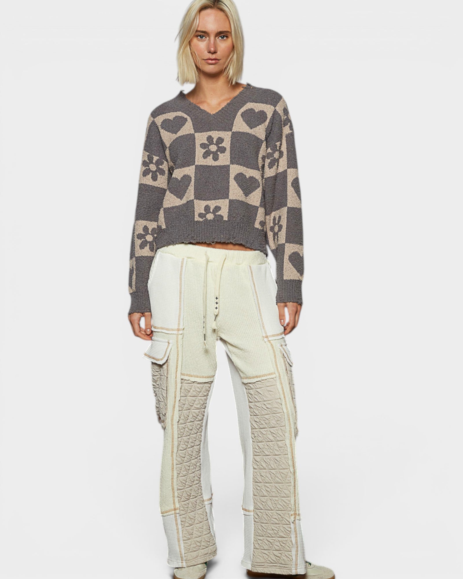 Charcoal Checkered Heart Sweater