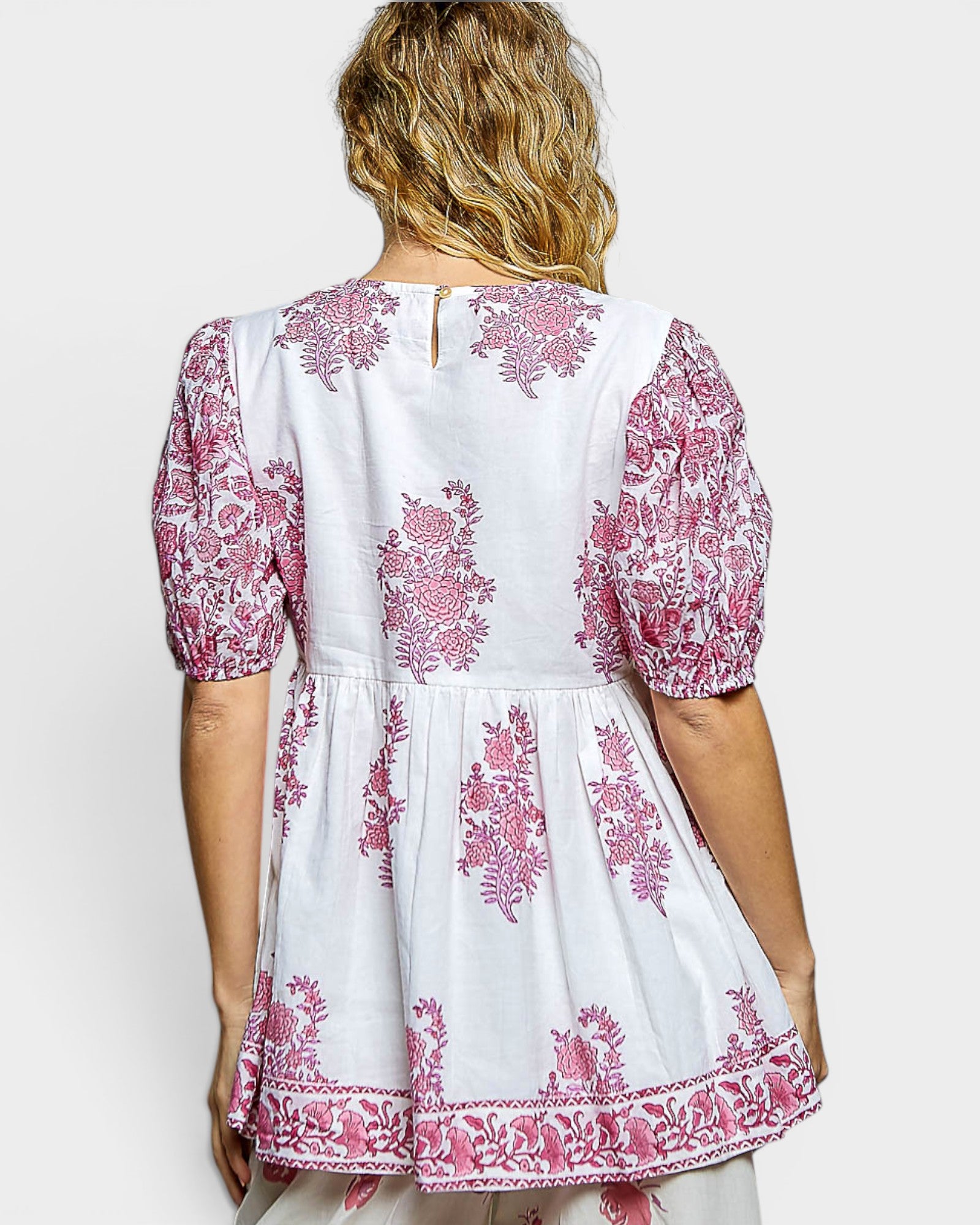 Ivory & Pink Floral Cotton Babydoll Top