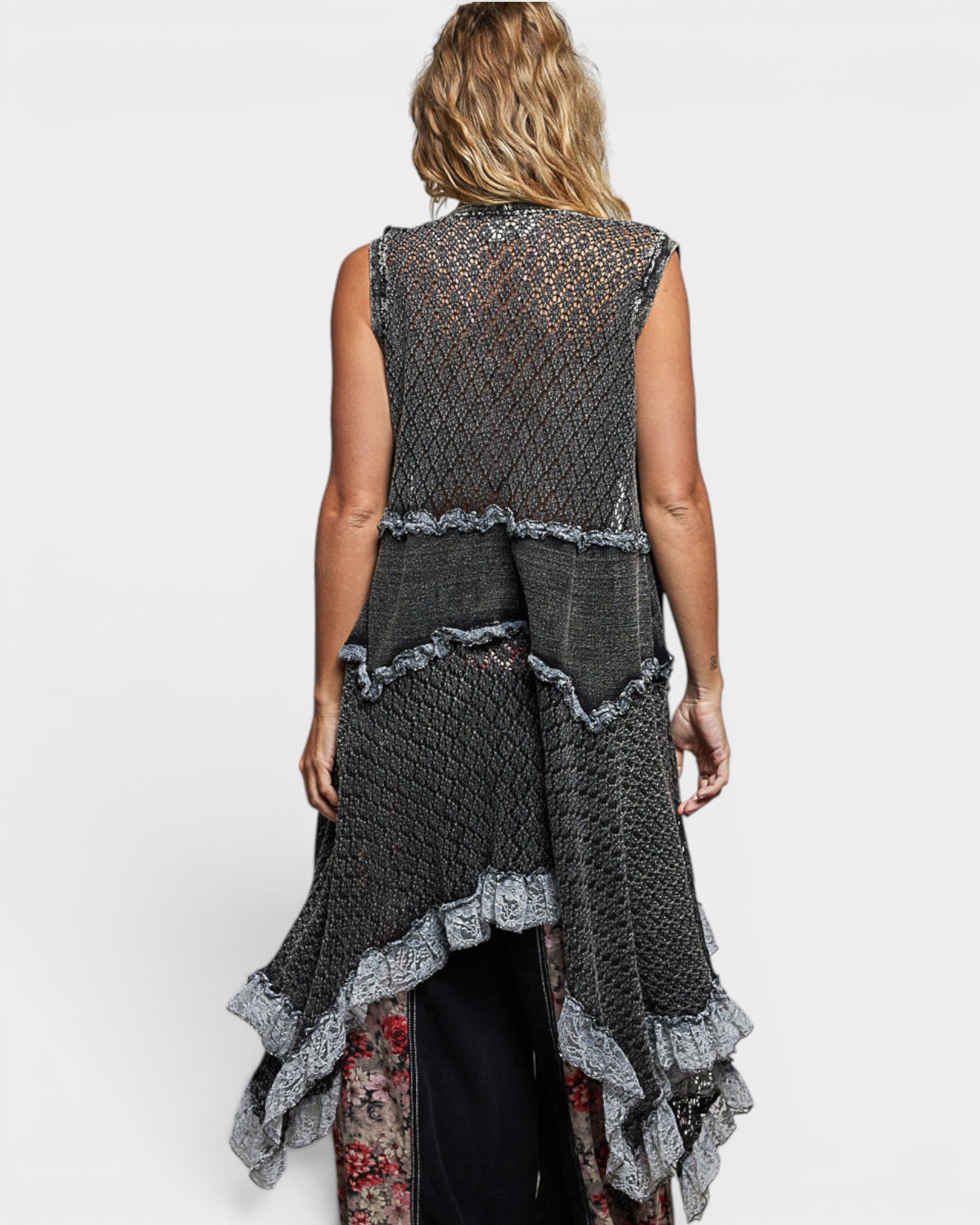 Black Open Front Crochet Vest