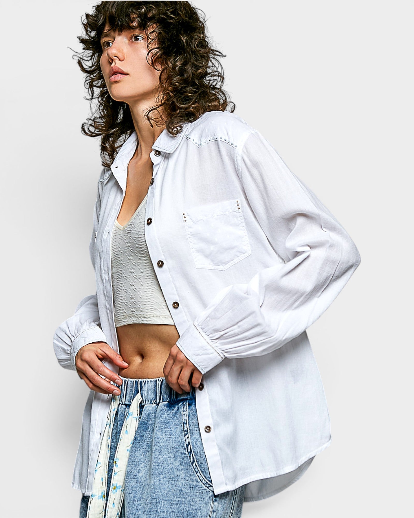 Off White Cotton Button Down Shirt