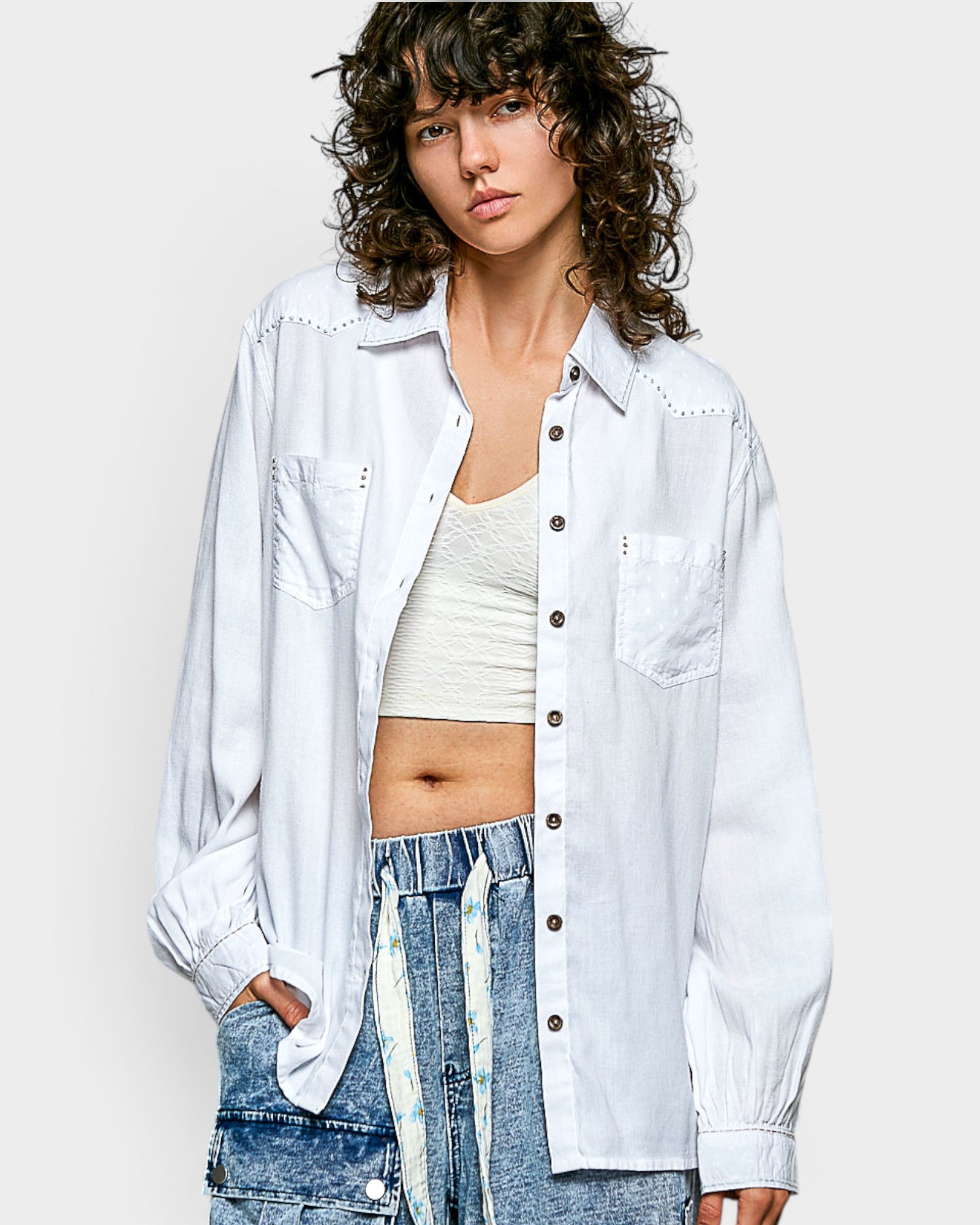 Off White Cotton Button Down Shirt