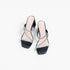 A pair of women's black mule sandals with square toes, featuring criss-crossing straps embellished with silver rhinestones and a chunky black block heel, shown on a light gray background.