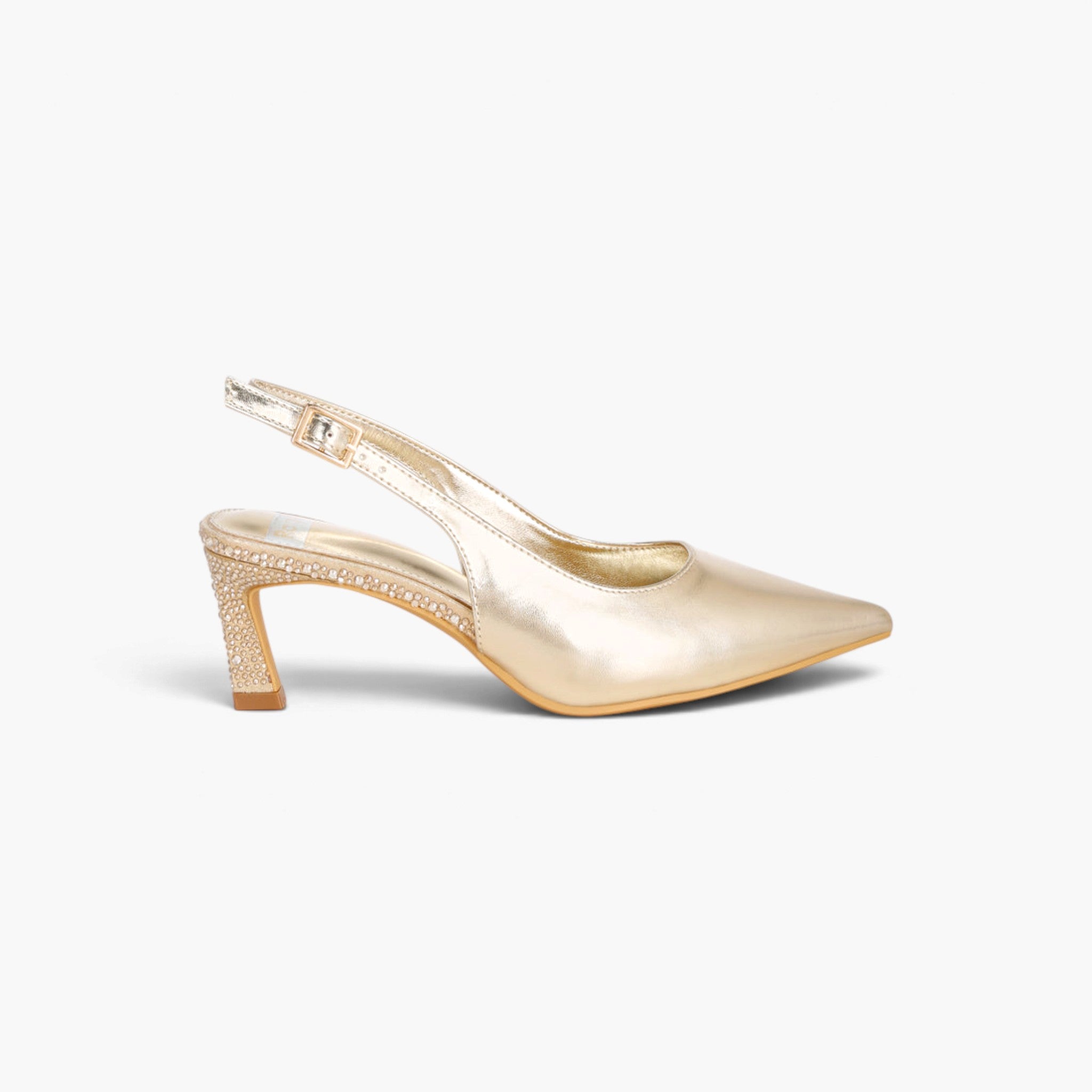 Gold Metallic Rhinestone Heel Slingback Pumps