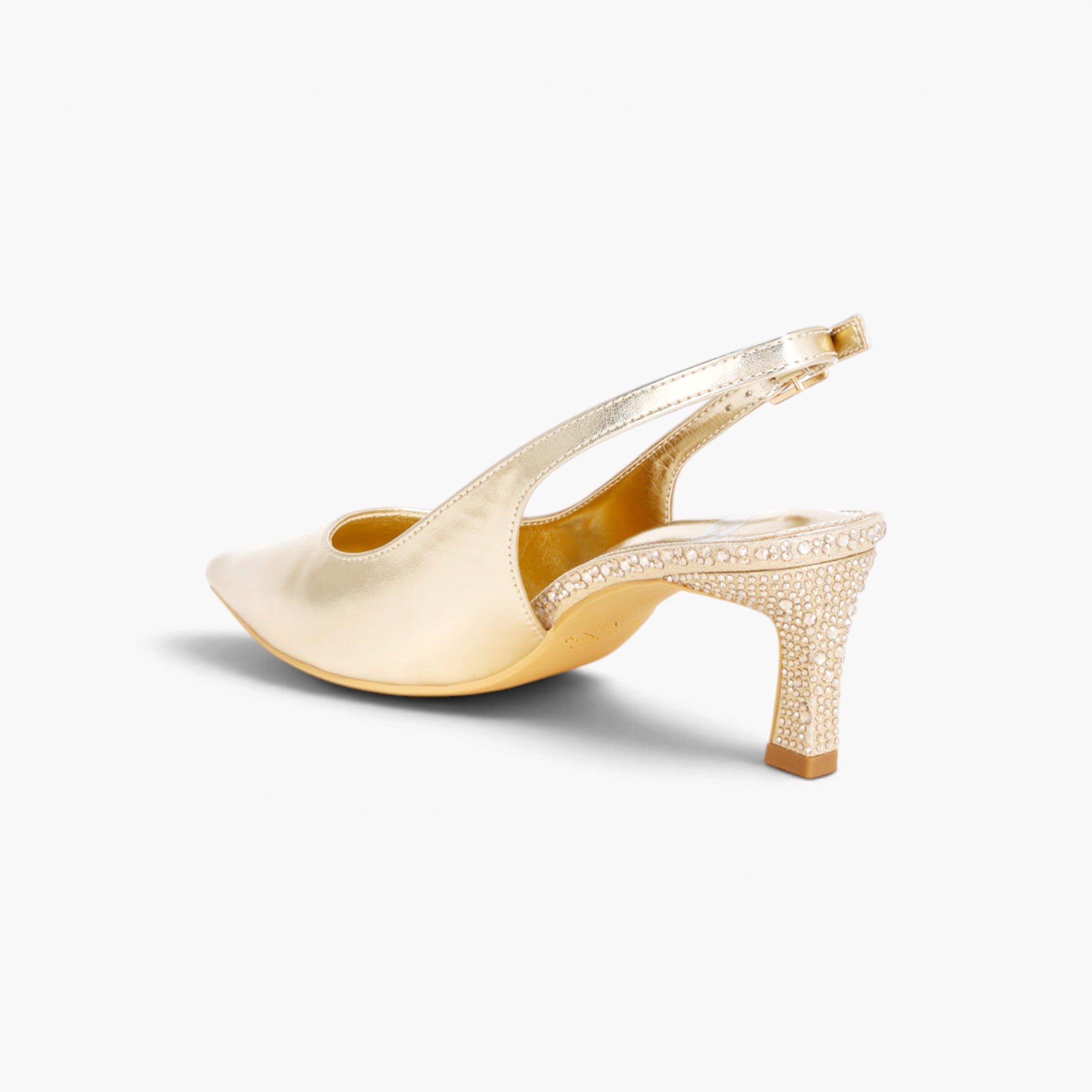 Gold Metallic Rhinestone Heel Slingback Pumps