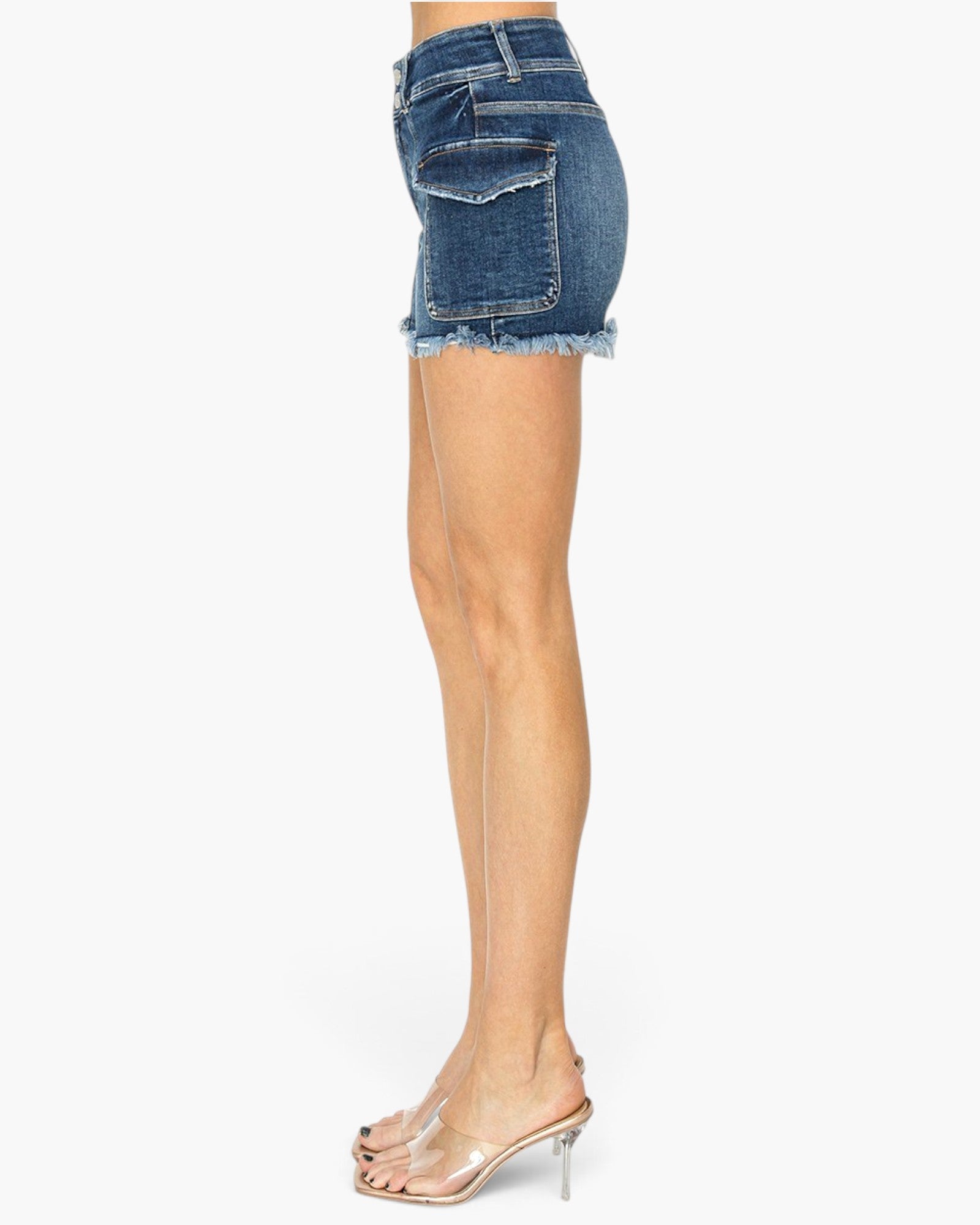 Dark Wash High-Rise Denim Cargo Shorts