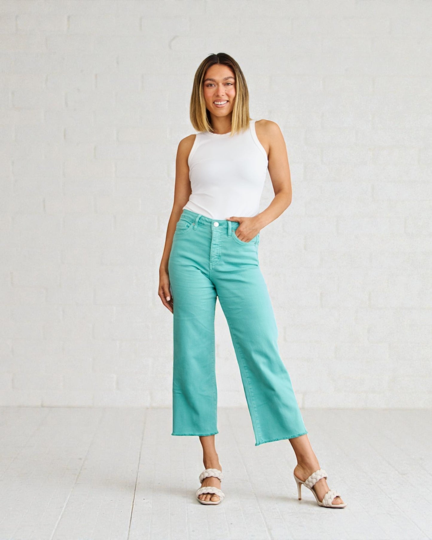 Aqua High Rise Cropped Wide Leg Jeans