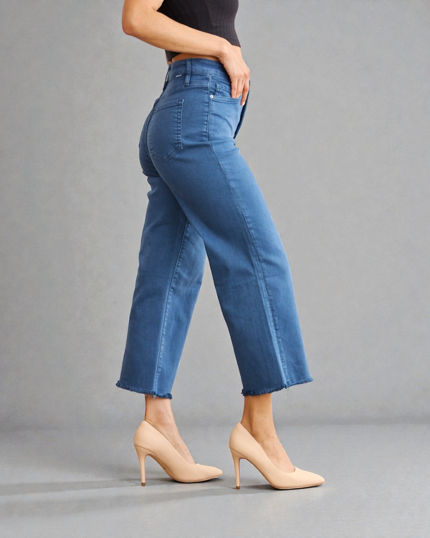 Mid Wash Cropped Wide Leg Jeans