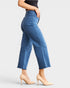 Jean court taille haute avec ourlet brut et effet gainant du ventre en ardoise bleue