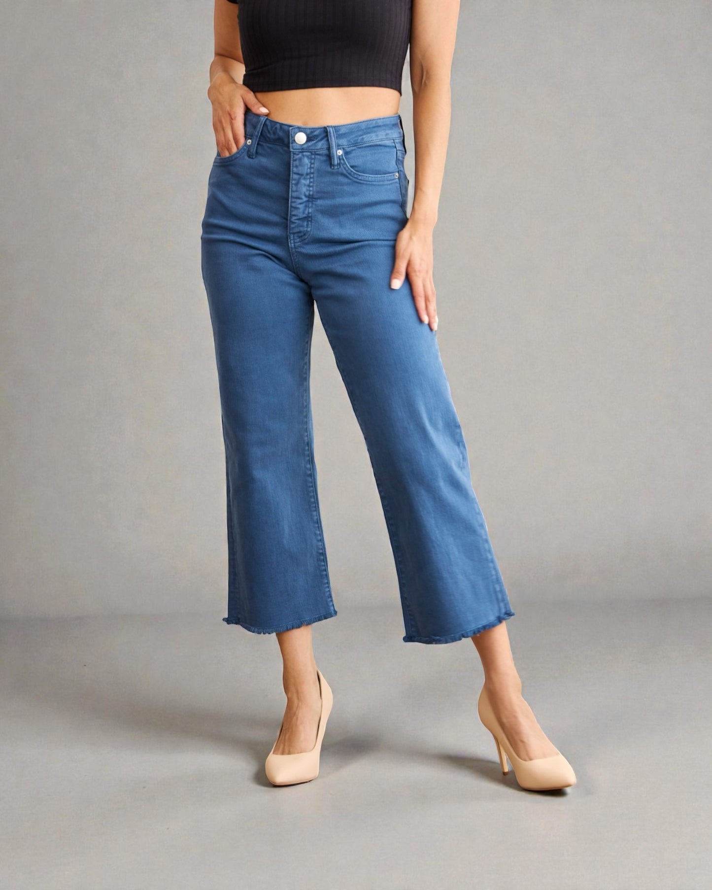 Mid Wash Cropped Wide Leg Jeans
