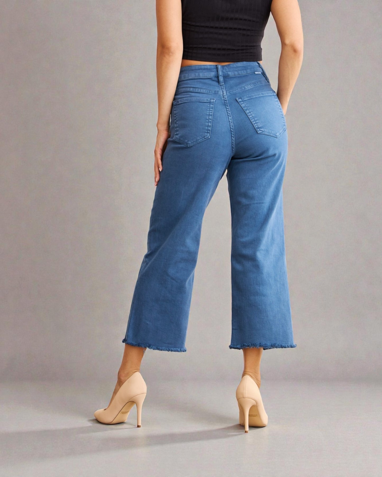Mid Wash Cropped Wide Leg Jeans