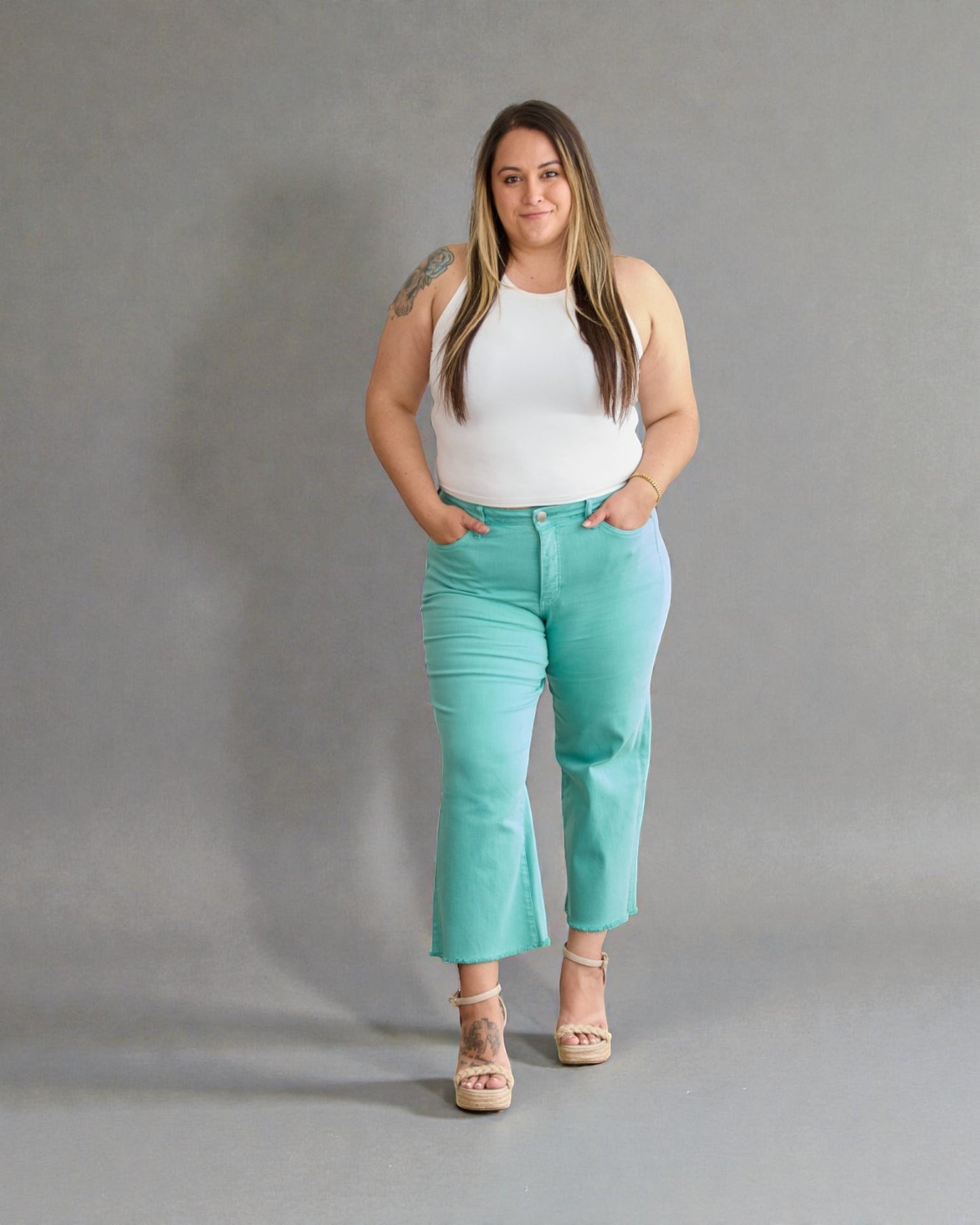 Aqua High Rise Cropped Wide Leg Jeans