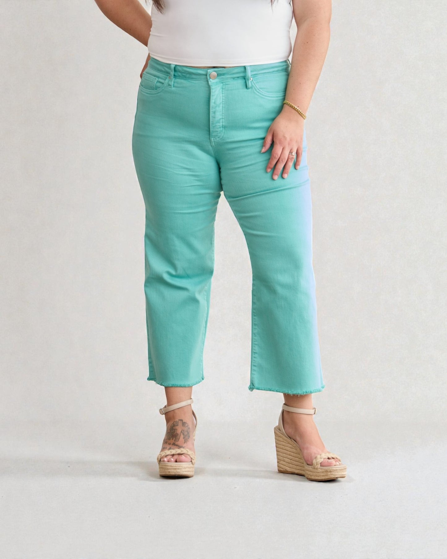 Aqua High Rise Cropped Wide Leg Jeans