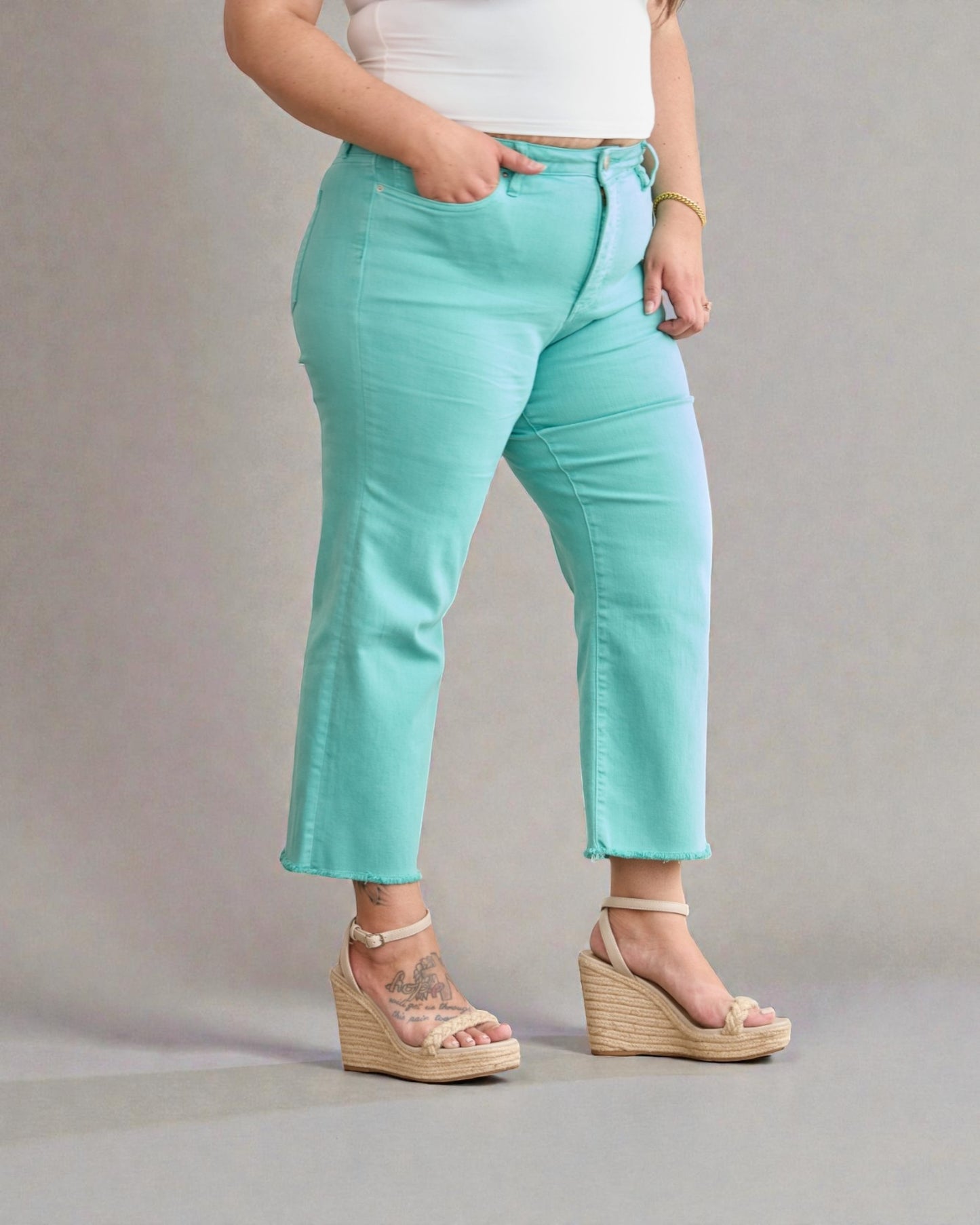 Aqua High Rise Cropped Wide Leg Jeans