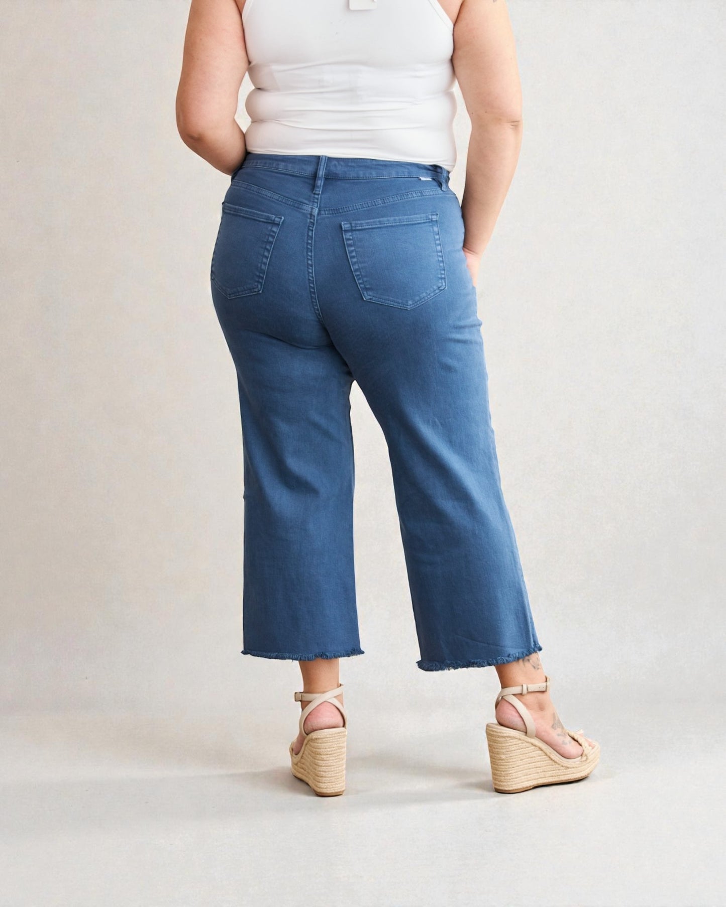 Mid Wash Cropped Wide Leg Jeans