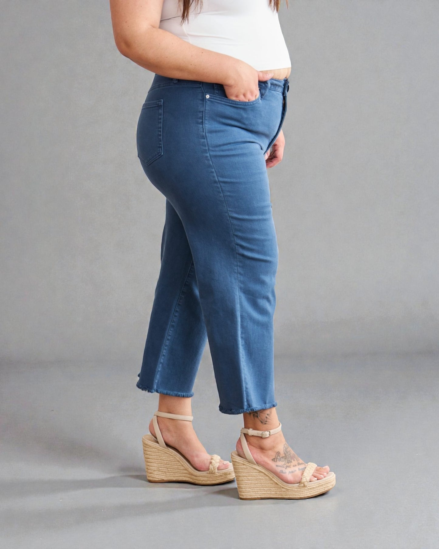 Mid Wash Cropped Wide Leg Jeans