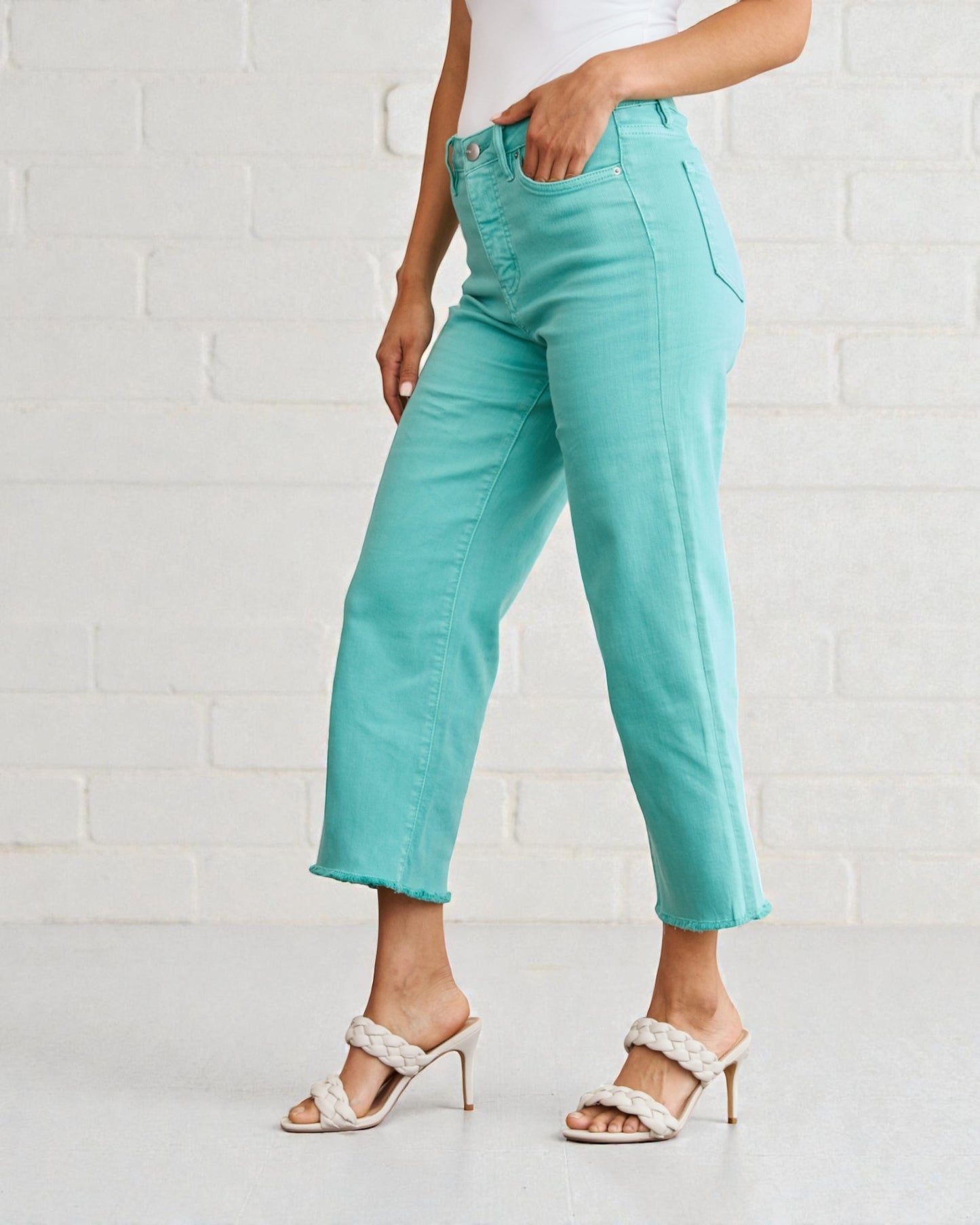 Aqua High Rise Cropped Wide Leg Jeans