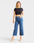 Jean court taille haute avec ourlet brut et effet gainant du ventre en ardoise bleue